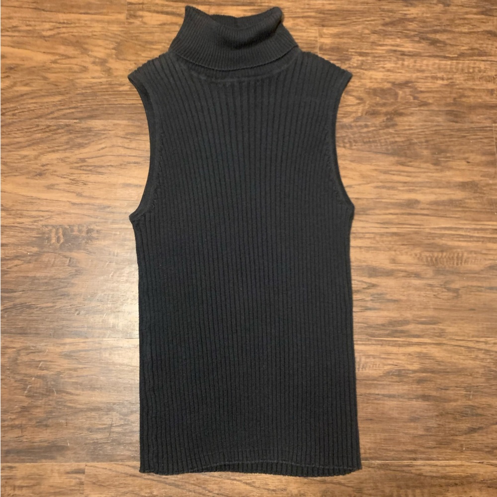 Vintage Express black stretchy sleeveless turtleneck size large fits like medium